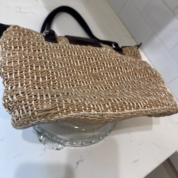 BRIGHTON Handbag Braided Leather Woven Straw Rafia Satchel Purse Heart Y2K - Picture 13 of 16